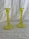Vaseline Yellow Glass Pillar Candlestick Holders