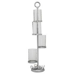 Verve Large 4 Pillar Candle Holder Silver Floor Standing Glass Lanterns Pedestal