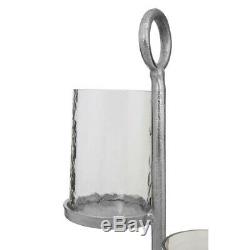 Verve Large 4 Pillar Candle Holder Silver Floor Standing Glass Lanterns Pedestal