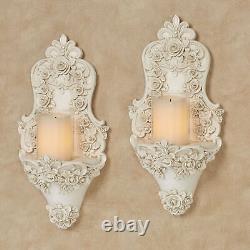 Victoria Rose Wall Sconce Pair Ivory Candleholder Antique Ivory Floral Flowers