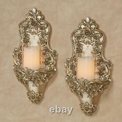 Victoria Rose Wall Sconce Pair Ivory Candleholder Satin Gold Floral Flowers