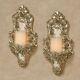 Victoria Rose Wall Sconce Pair Ivory Candleholder Satin Gold Floral Flowers