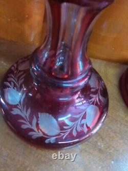 Victorian Bohemian Red Ruby Cut Clear Lustres Luster Candlestick Candleholders
