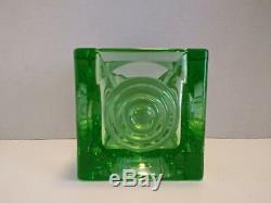 Viking Glass 3.5 Spring Green Bullseye Glimmer Candle Holder Square Center VTG