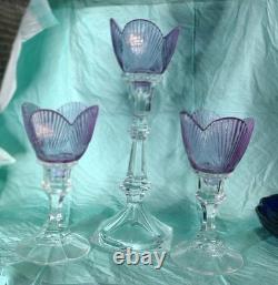 Viking Glass Bouquet Of Roses 3 Amethyst Peg Votive Candle Holders On Clear Stem