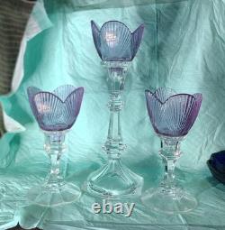 Viking Glass Bouquet Of Roses 3 Amethyst Peg Votive Candle Holders On Clear Stem