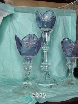 Viking Glass Bouquet Of Roses 3 Amethyst Peg Votive Candle Holders On Clear Stem