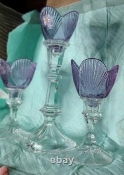 Viking Glass Bouquet Of Roses 3 Amethyst Peg Votive Candle Holders On Clear Stem