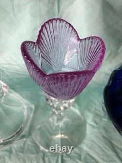 Viking Glass Bouquet Of Roses 3 Amethyst Peg Votive Candle Holders On Clear Stem