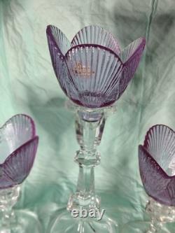 Viking Glass Bouquet Of Roses 3 Amethyst Peg Votive Candle Holders On Clear Stem