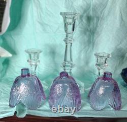 Viking Glass Bouquet Of Roses 3 Amethyst Peg Votive Candle Holders On Clear Stem
