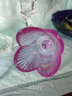 Viking Glass Bouquet Of Roses 3 Amethyst Peg Votive Candle Holders On Clear Stem