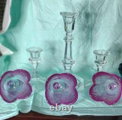 Viking Glass Bouquet Of Roses 3 Amethyst Peg Votive Candle Holders On Clear Stem
