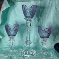Viking Glass Bouquet Of Roses 3 Amethyst Peg Votive Candle Holders On Clear Stem