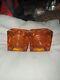 Viking Glass Bulls Eye Block Orange/persimmon Candle Holder Bullseye Set Of 2