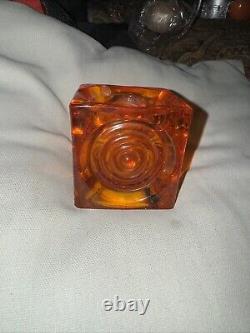 Viking Glass Bulls Eye Block Orange/Persimmon Candle Holder Bullseye Set Of 2