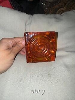 Viking Glass Bulls Eye Block Orange/Persimmon Candle Holder Bullseye Set Of 2