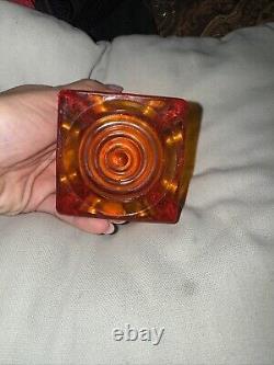 Viking Glass Bulls Eye Block Orange/Persimmon Candle Holder Bullseye Set Of 2