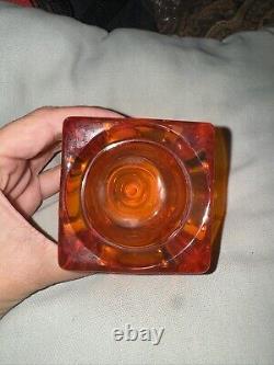 Viking Glass Bulls Eye Block Orange/Persimmon Candle Holder Bullseye Set Of 2