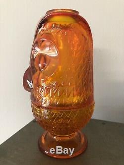 Viking Glass Orange Owl Candle Fairy Lamp Candle Mid Century Vintage Art Glass