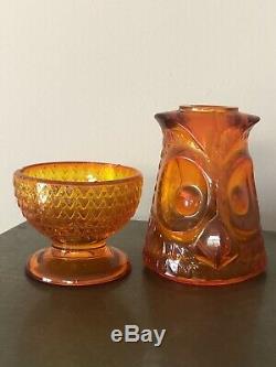 Viking Glass Orange Owl Candle Fairy Lamp Candle Mid Century Vintage Art Glass
