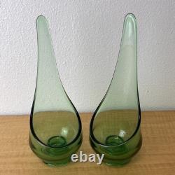 Viking Swung Green Glass Set of 2 Candle Holders 10
