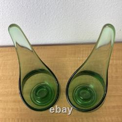 Viking Swung Green Glass Set of 2 Candle Holders 10