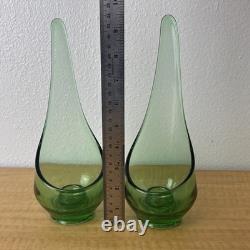 Viking Swung Green Glass Set of 2 Candle Holders 10