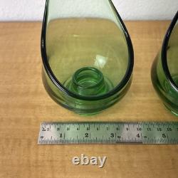 Viking Swung Green Glass Set of 2 Candle Holders 10