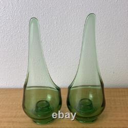 Viking Swung Green Glass Set of 2 Candle Holders 10
