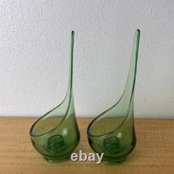 Viking Swung Green Glass Set of 2 Candle Holders 10