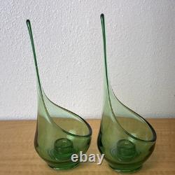 Viking Swung Green Glass Set of 2 Candle Holders 10