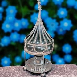 Vintage 16 Caged Mouth Blown Cast Iron Bubble Glass Onion Shaped Candle Holder
