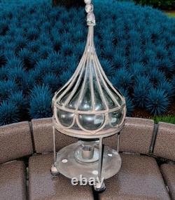 Vintage 16 Caged Mouth Blown Cast Iron Bubble Glass Onion Shaped Candle Holder