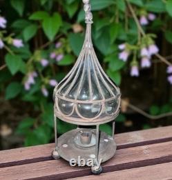 Vintage 16 Caged Mouth Blown Cast Iron Bubble Glass Onion Shaped Candle Holder