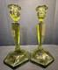Vintage 1920s Fenton Florentine Green Stretch Glass Candle Holders Set Of 2 #449