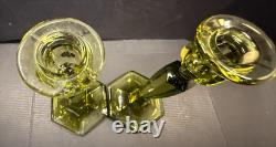 Vintage 1920s Fenton Florentine GREEN Stretch Glass Candle Holders SET of 2 #449