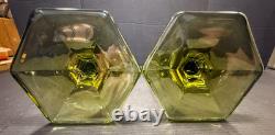 Vintage 1920s Fenton Florentine GREEN Stretch Glass Candle Holders SET of 2 #449