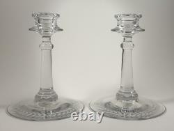 Vintage 1950s Large Etched Manganese Glass Candlestick Pair