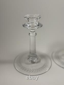 Vintage 1950s Large Etched Manganese Glass Candlestick Pair