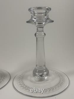 Vintage 1950s Large Etched Manganese Glass Candlestick Pair