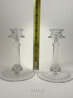 Vintage 1950s Large Etched Manganese Glass Candlestick Pair