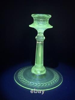 Vintage 1950s Large Etched Manganese Glass Candlestick Pair