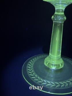 Vintage 1950s Large Etched Manganese Glass Candlestick Pair