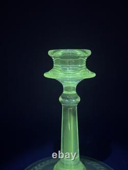 Vintage 1950s Large Etched Manganese Glass Candlestick Pair