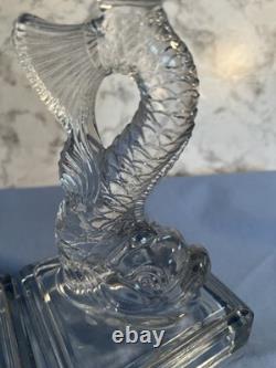 Vintage 1950s Pair Clear Pressed Glass Koi Fish Candlestick Holders