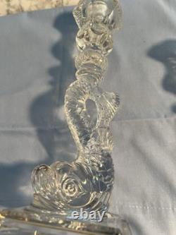 Vintage 1950s Pair Clear Pressed Glass Koi Fish Candlestick Holders