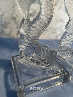 Vintage 1950s Pair Clear Pressed Glass Koi Fish Candlestick Holders