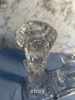 Vintage 1950s Pair Clear Pressed Glass Koi Fish Candlestick Holders