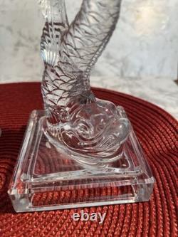 Vintage 1950s Pair Clear Pressed Glass Koi Fish Candlestick Holders